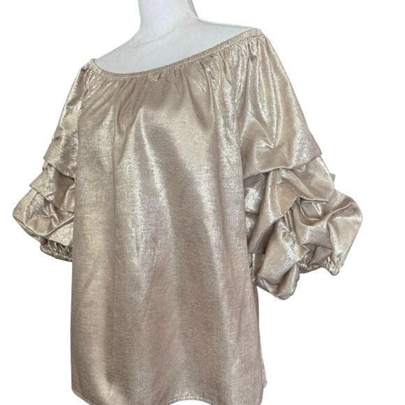 Sam and Jess gold metallic off shoulder ruffle sleeve holiday event glam XXL 2X - Picture 4 of 15